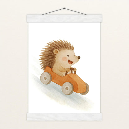 Iggi der Igel - Motiv: "Rennwagen" Poster mit Leisten von tinylearner