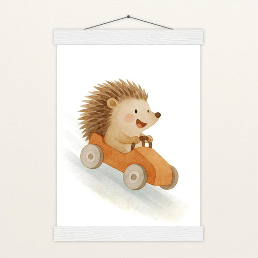 Iggi der Igel - Motiv: "Rennwagen" Poster mit Leisten von tinylearner