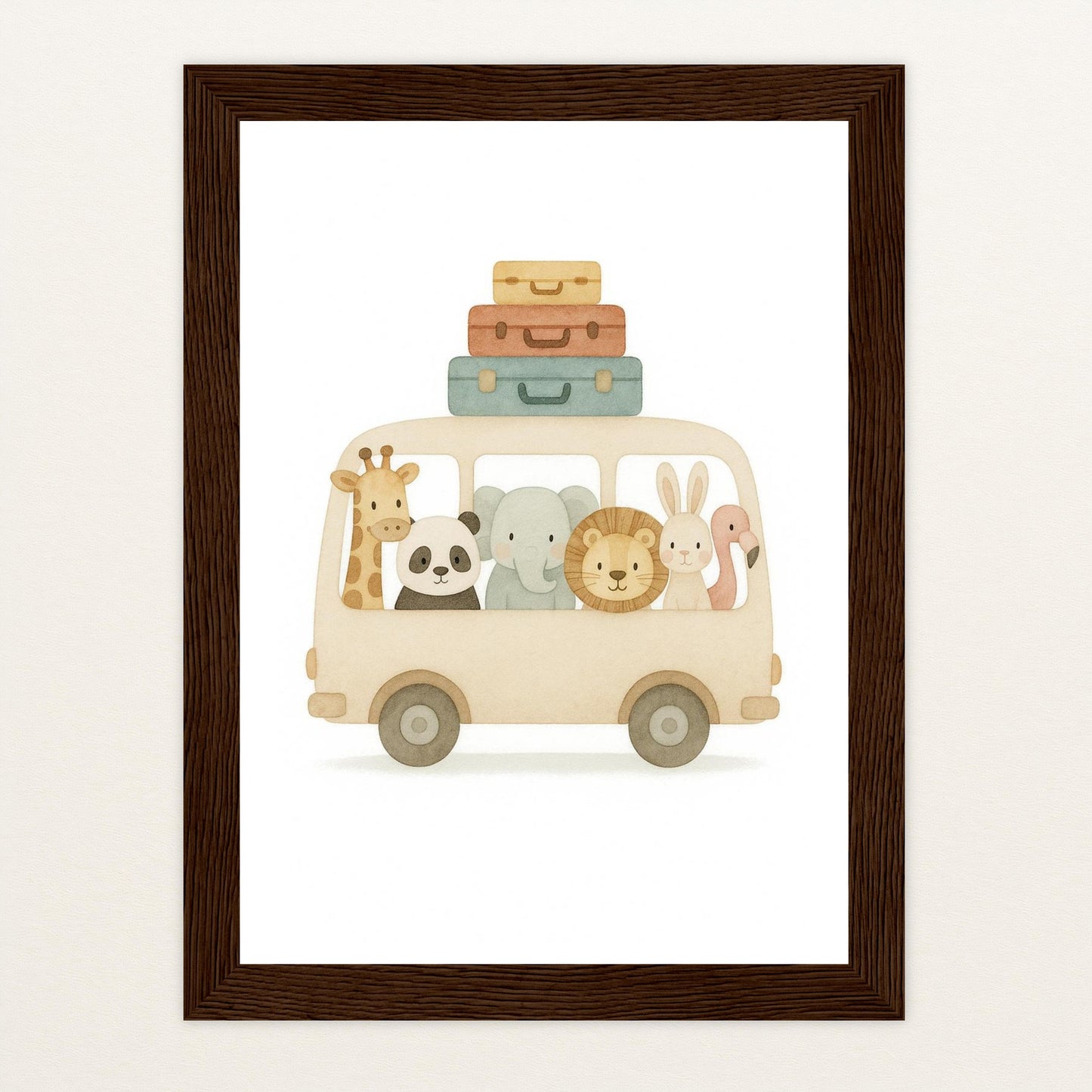 Tierfreunde - Motiv: "Reisebus" Poster mit Holzrahmen von tinylearner