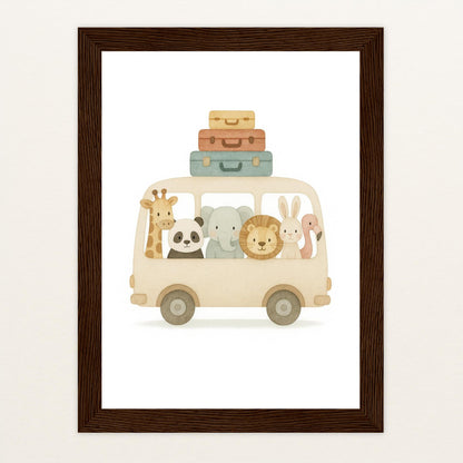 Tierfreunde - Motiv: "Reisebus" Poster mit Holzrahmen von tinylearner