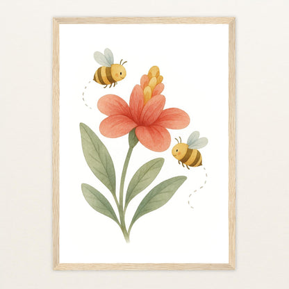 Bibi die Biene - Motiv: "Blume" Poster mit Holzrahmen von tinylearner