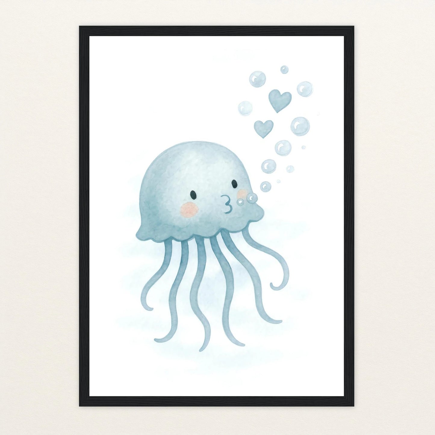 Quinn die Qualle - Motiv: "Luftblasen" Poster mit Holzrahmen von tinylearner