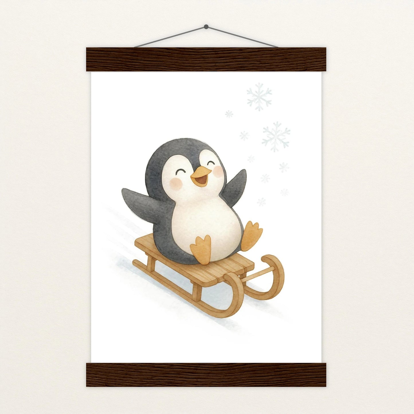 Pia der Pinguin - Motiv: "Schlitten" Poster mit Leisten von tinylearner