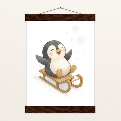 Pia der Pinguin - Motiv: "Schlitten" Poster mit Leisten von tinylearner