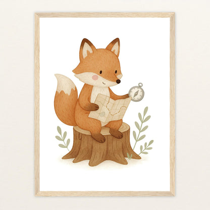 Finnegan der Fuchs - Motiv: "Abenteuerlust" Poster mit Holzrahmen von tinylearner