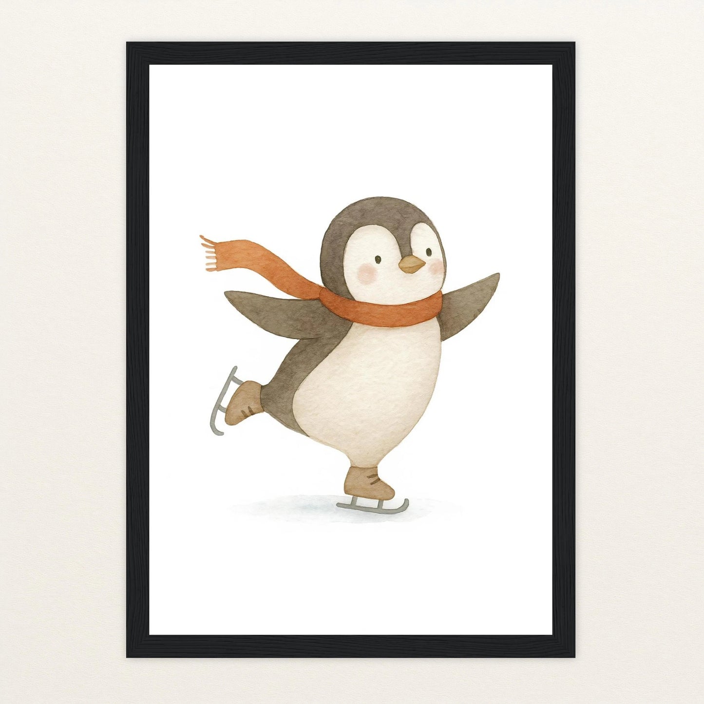 Pia der Pinguin - Motiv: "Eislaufen" Poster mit Holzrahmen von tinylearner