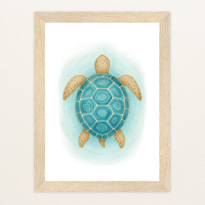 Sora die Schildkröte - Motiv: "Treiben" Poster mit Holzrahmen von tinylearner