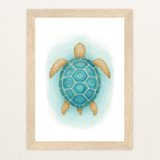 Sora die Schildkröte - Motiv: "Treiben" Poster mit Holzrahmen von tinylearner