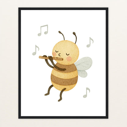 Bibi die Biene - Motiv: "Flöte" Poster mit Holzrahmen von tinylearner
