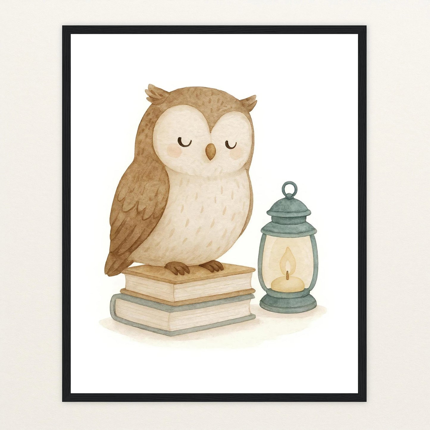 Emmi die Eule - Motiv: "Buch" Poster mit Holzrahmen von tinylearner