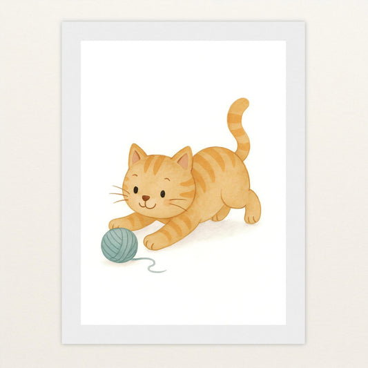 Kira die Katze - Motiv: "Wolle" Poster mit Holzrahmen von tinylearner