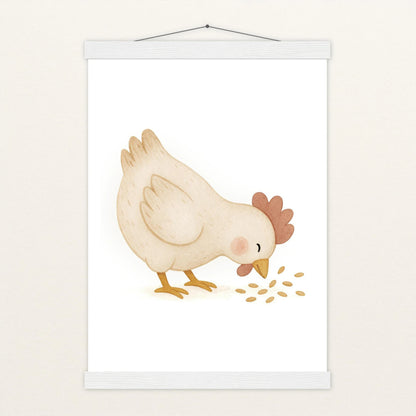 Hanni das Huhn - Motiv: "Körner" Poster mit Leisten von tinylearner
