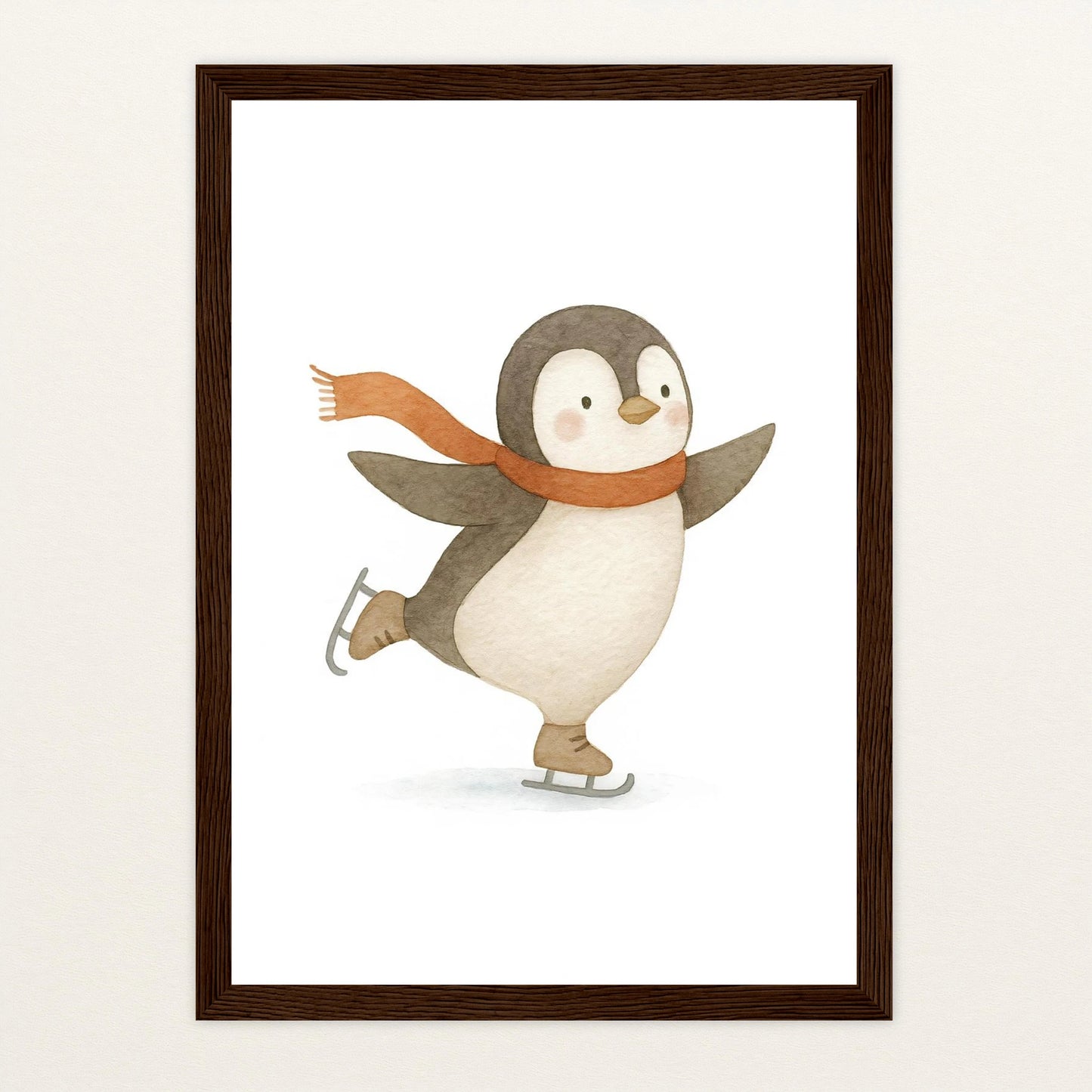 Pia der Pinguin - Motiv: "Eislaufen" Poster mit Holzrahmen von tinylearner