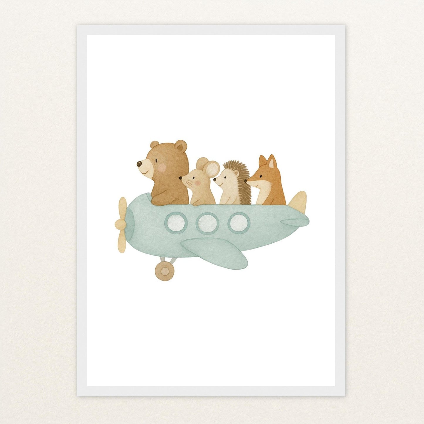 Tierfreunde - Motiv: "Flugzeug" Poster mit Holzrahmen von tinylearner