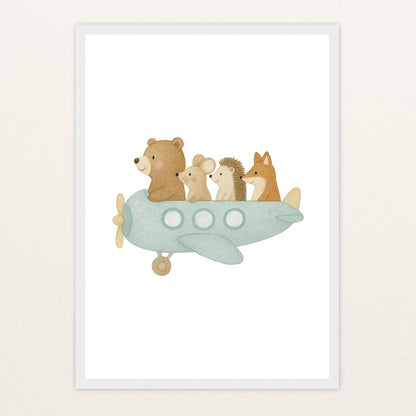 Tierfreunde - Motiv: "Flugzeug" Poster mit Holzrahmen von tinylearner