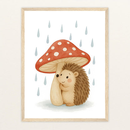 Iggi der Igel - Motiv: "Regen" Poster mit Holzrahmen von tinylearner