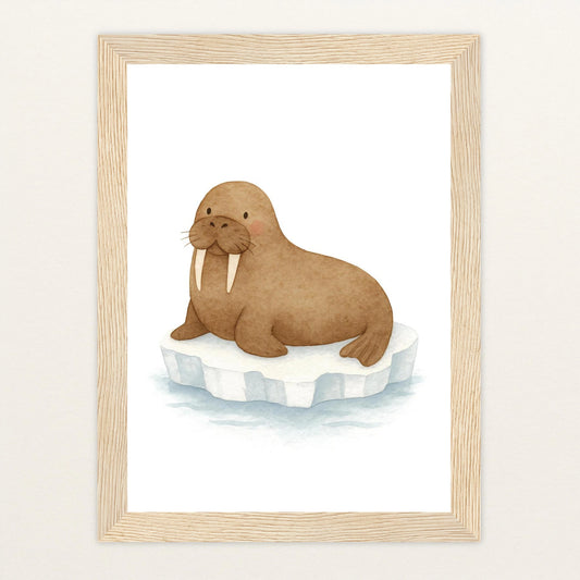 Wally das Walross Poster mit Holzrahmen von tinylearner