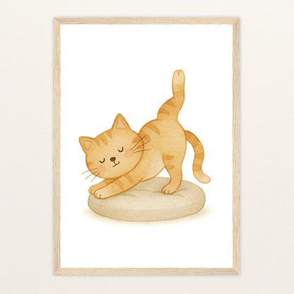 Kira die Katze - Motiv: "Yoga" Poster mit Holzrahmen von tinylearner
