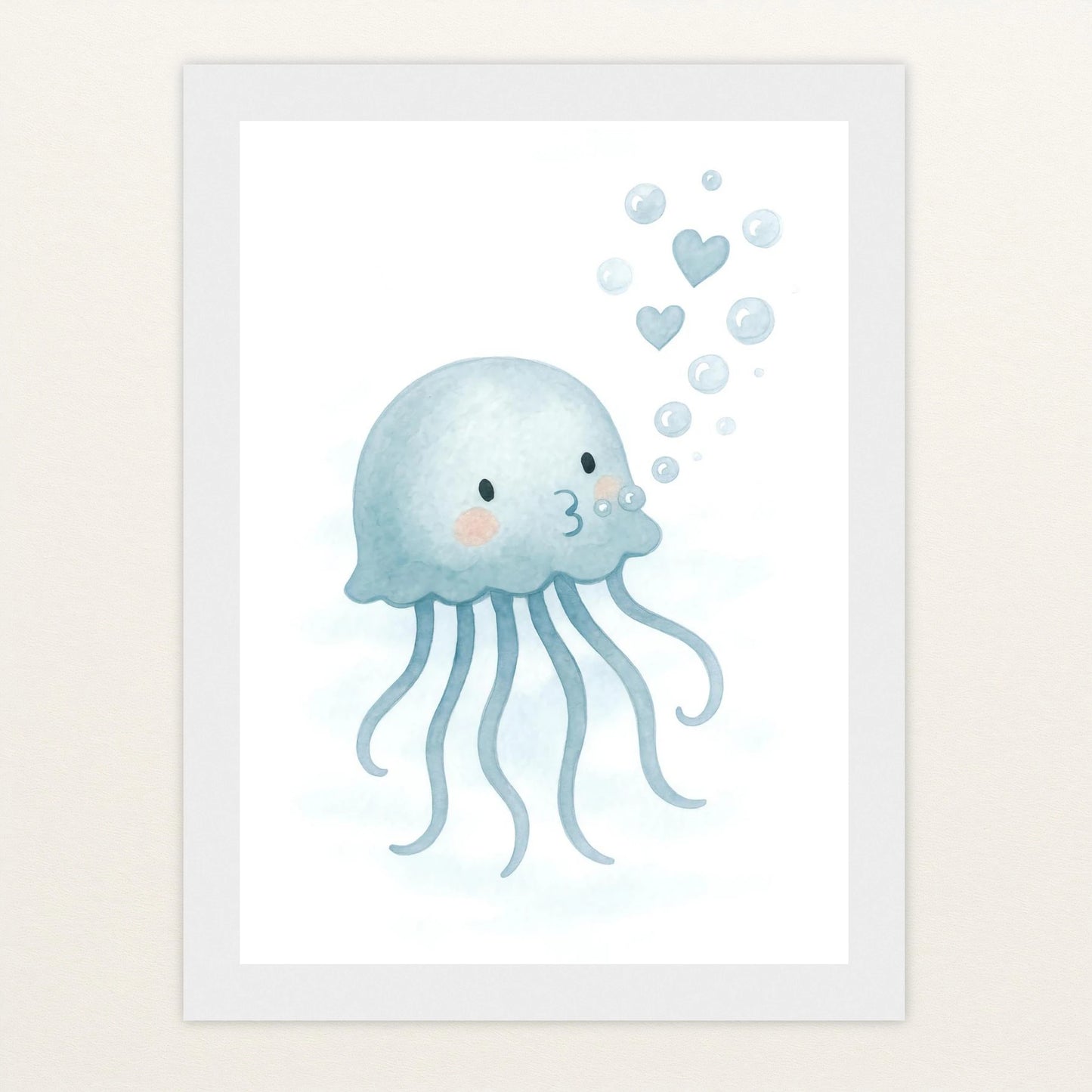 Quinn die Qualle - Motiv: "Luftblasen" Poster mit Holzrahmen von tinylearner