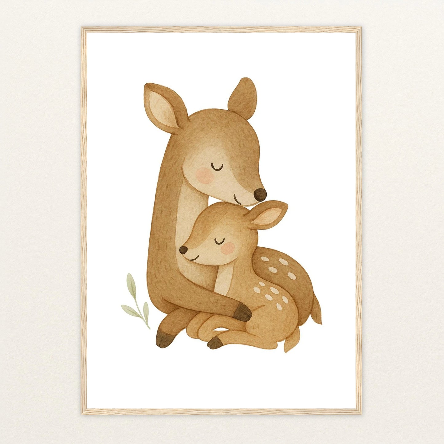 Ria das Reh - Motiv: "Kuscheln" Poster mit Holzrahmen von tinylearner