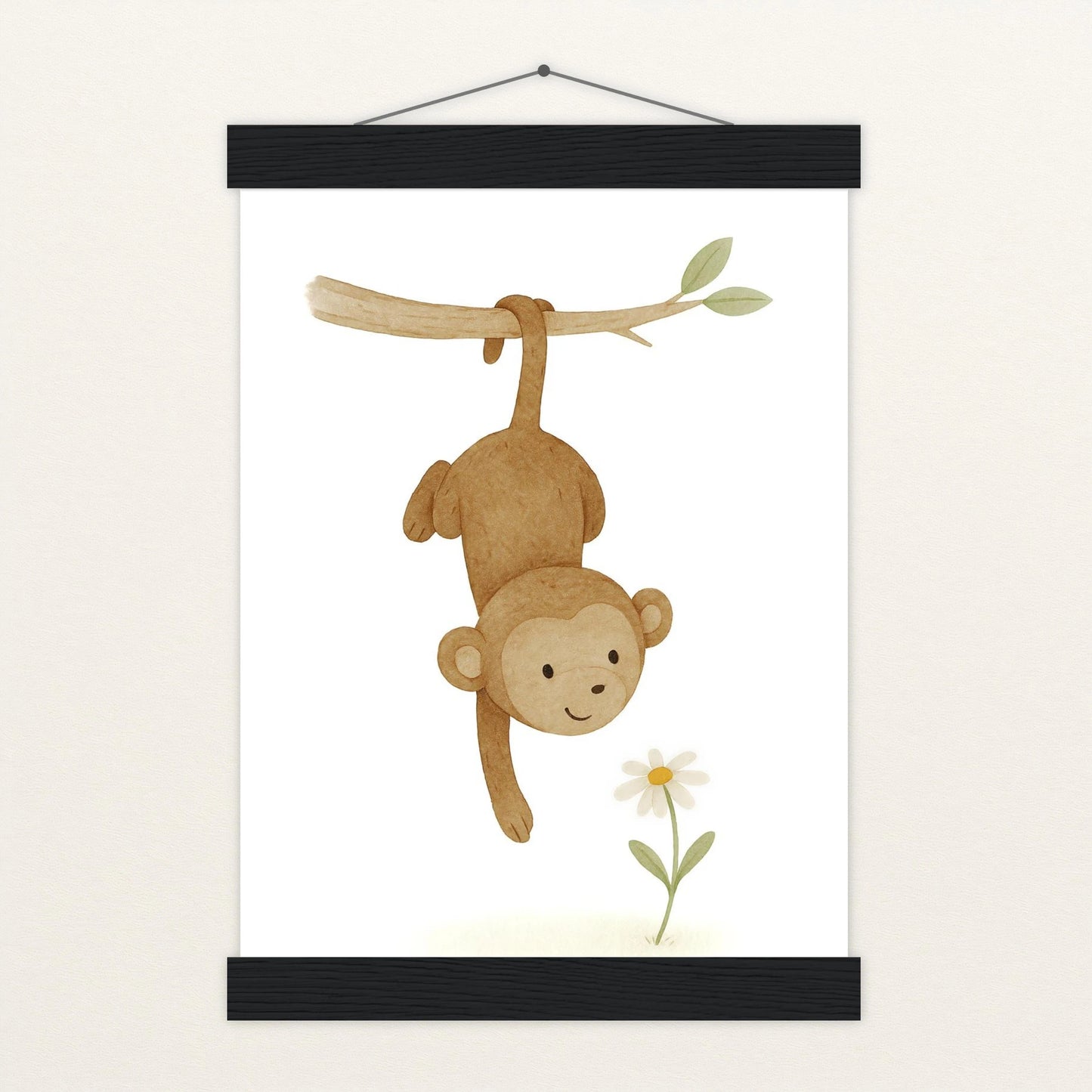 Aki der Affe - Motiv: "Gänseblümchen" Poster mit Leisten von tinylearner