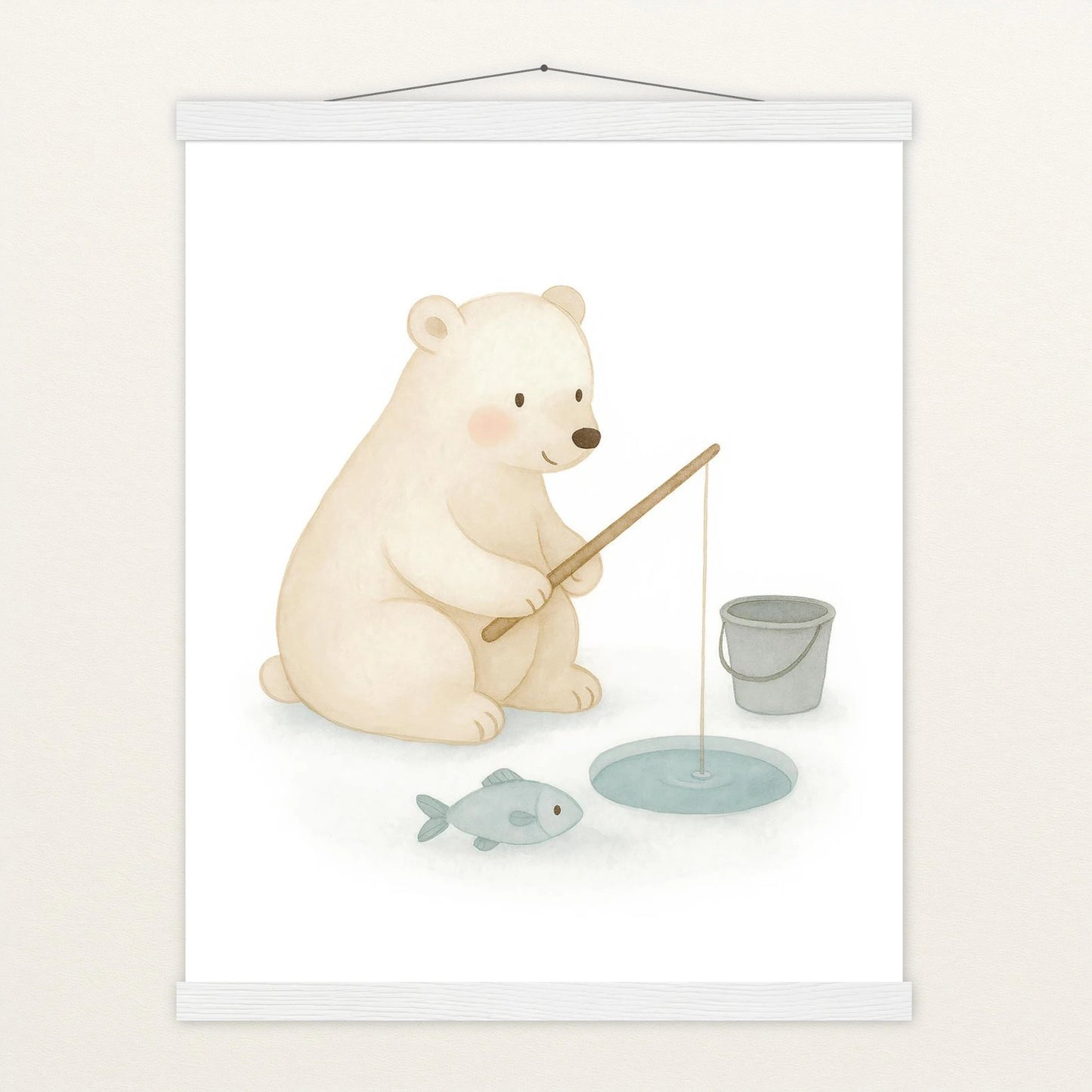 Pummel der Polarbär - Motiv: "Angeln" Poster mit Leisten von tinylearner