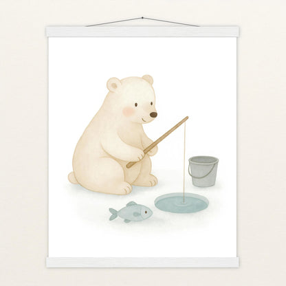Pummel der Polarbär - Motiv: "Angeln" Poster mit Leisten von tinylearner