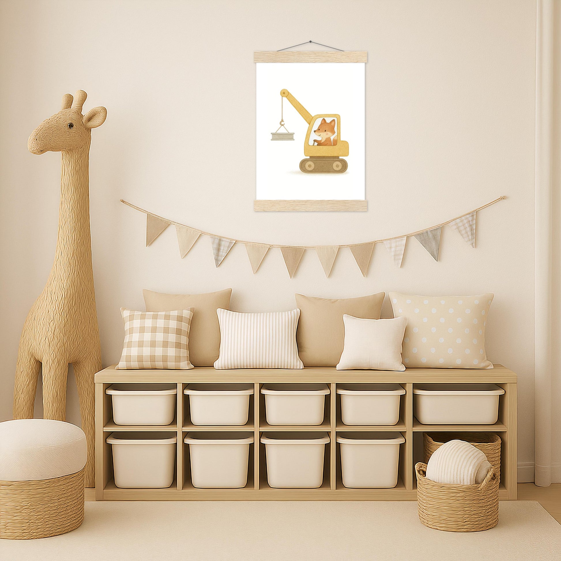 Finnegan der Fuchs - Motiv: "Kran" Poster mit Leisten von tinylearner