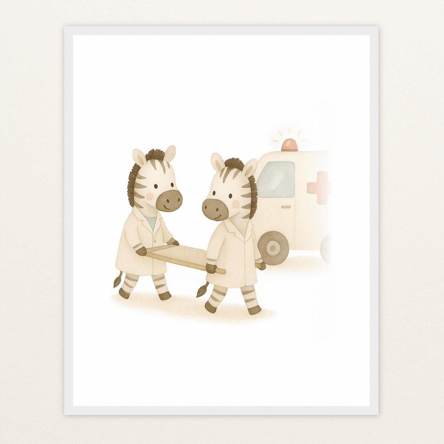 Zinni das Zebra - Motiv: "Krankenwagen" Poster mit Holzrahmen von tinylearner