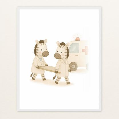 Zinni das Zebra - Motiv: "Krankenwagen" Poster mit Holzrahmen von tinylearner