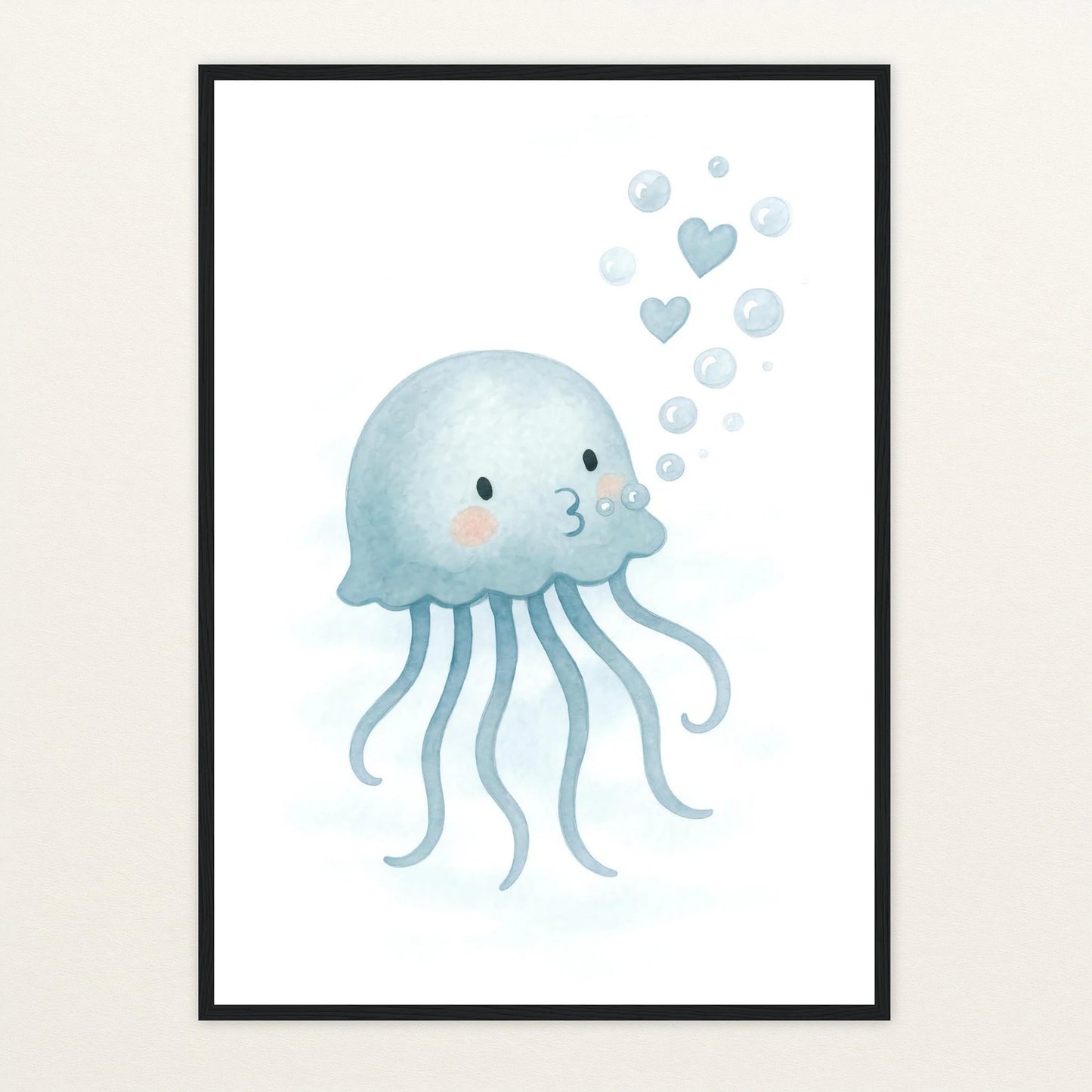 Quinn die Qualle - Motiv: "Luftblasen" Poster mit Holzrahmen von tinylearner