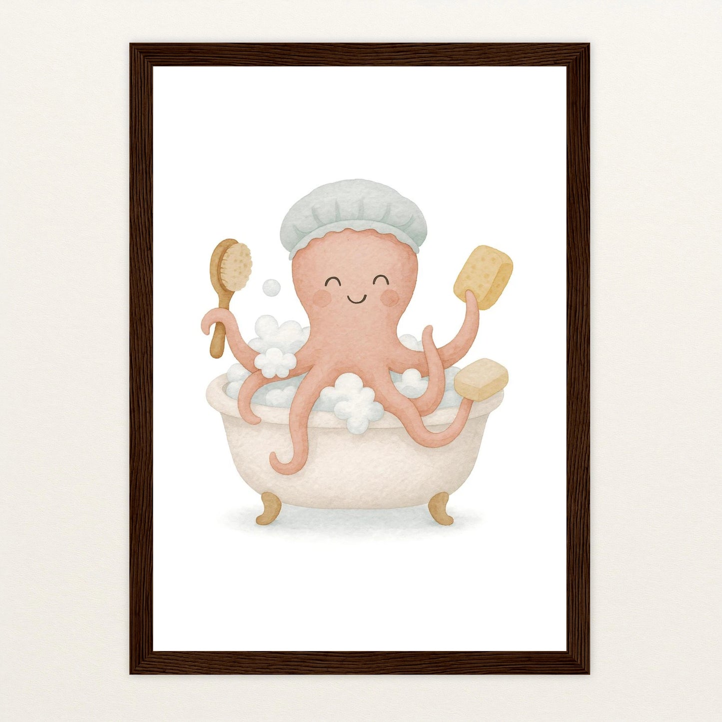 Tilli der Tintenfisch - Motiv: "Baden" Poster mit Holzrahmen von tinylearner