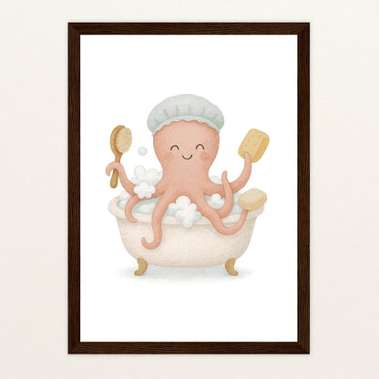 Tilli der Tintenfisch - Motiv: "Baden" Poster mit Holzrahmen von tinylearner