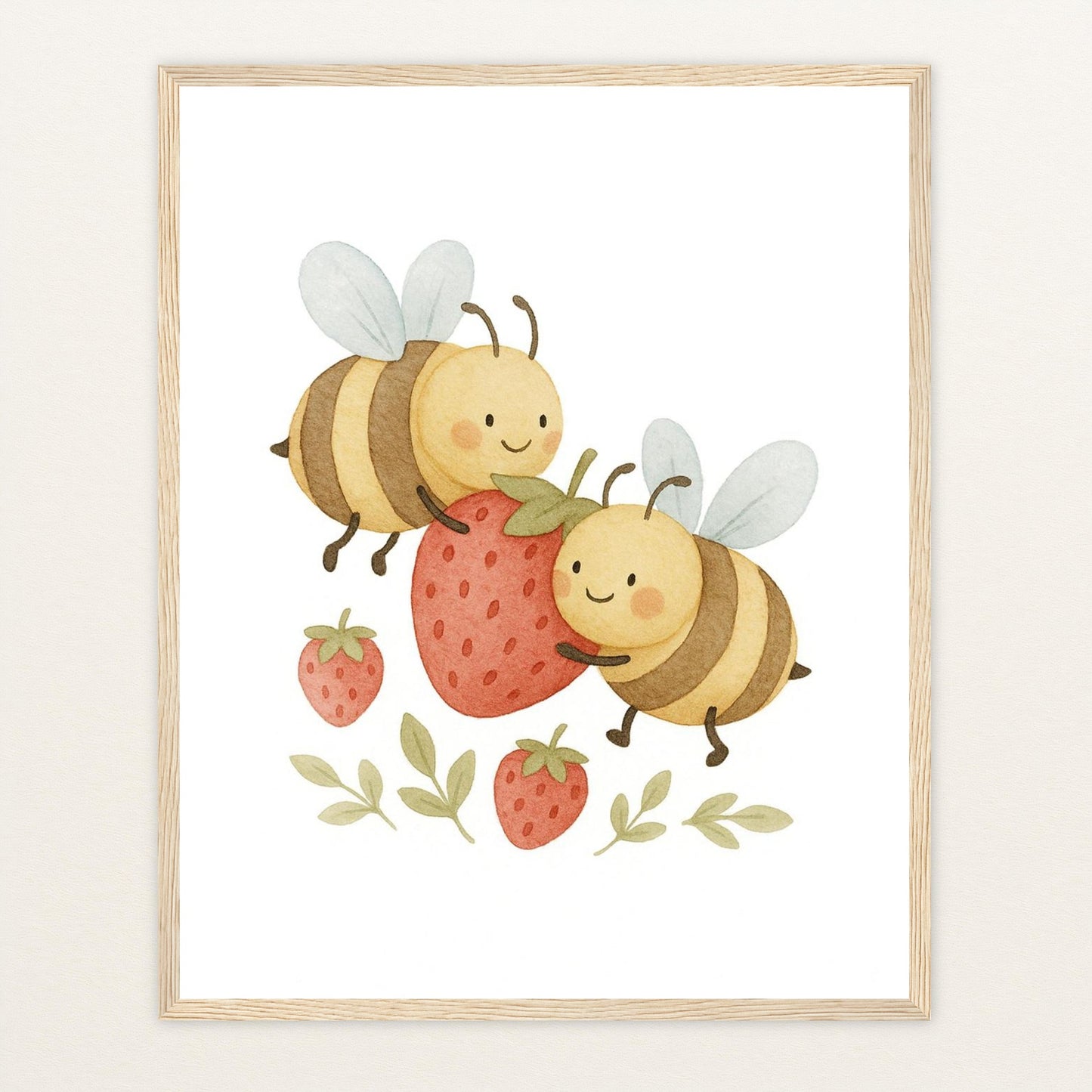 Bibi die Biene - Motiv: "Erdbeere" Poster mit Holzrahmen von tinylearner