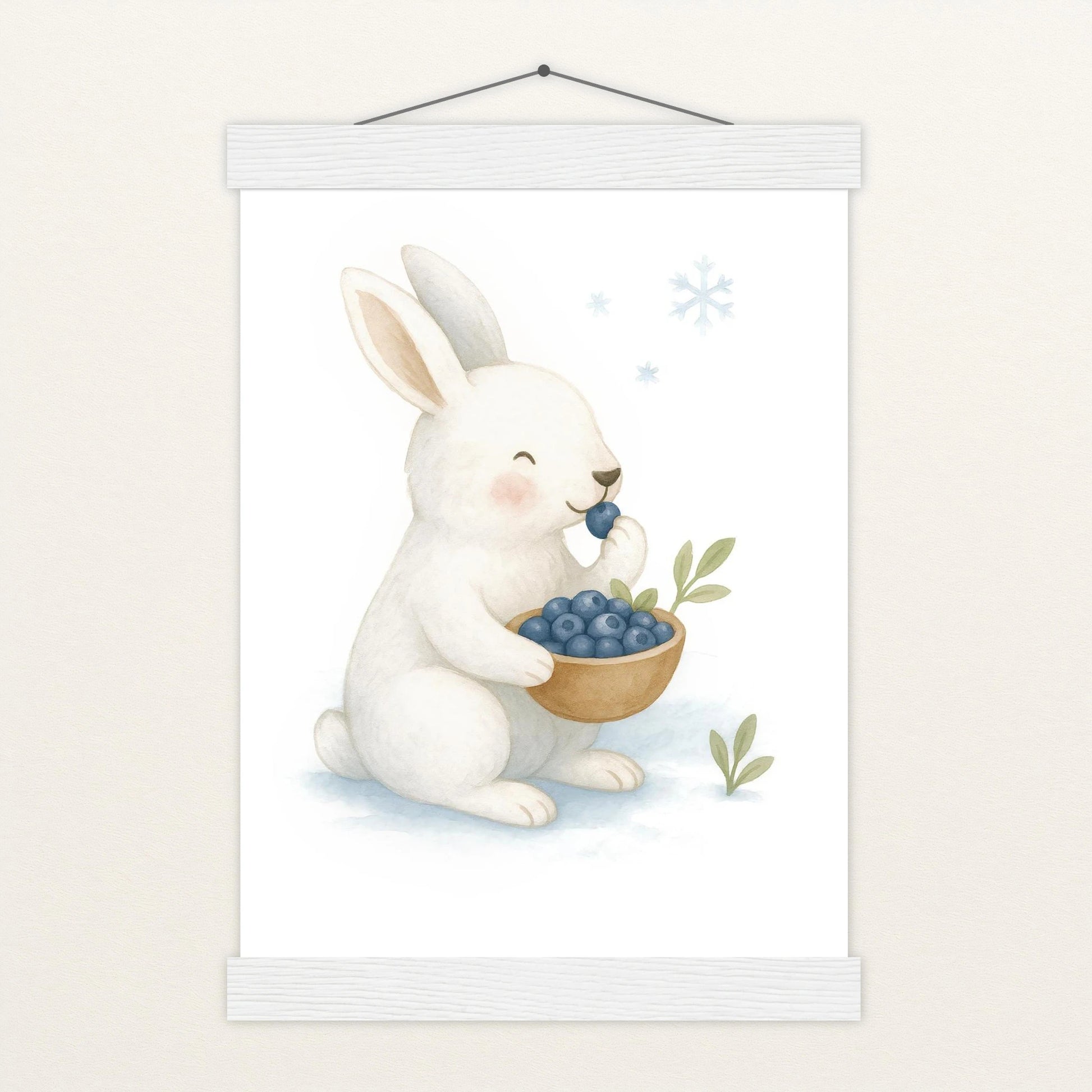 Sina der Schneehase - Motiv: "Blaubeeren" Poster mit Leisten von tinylearner