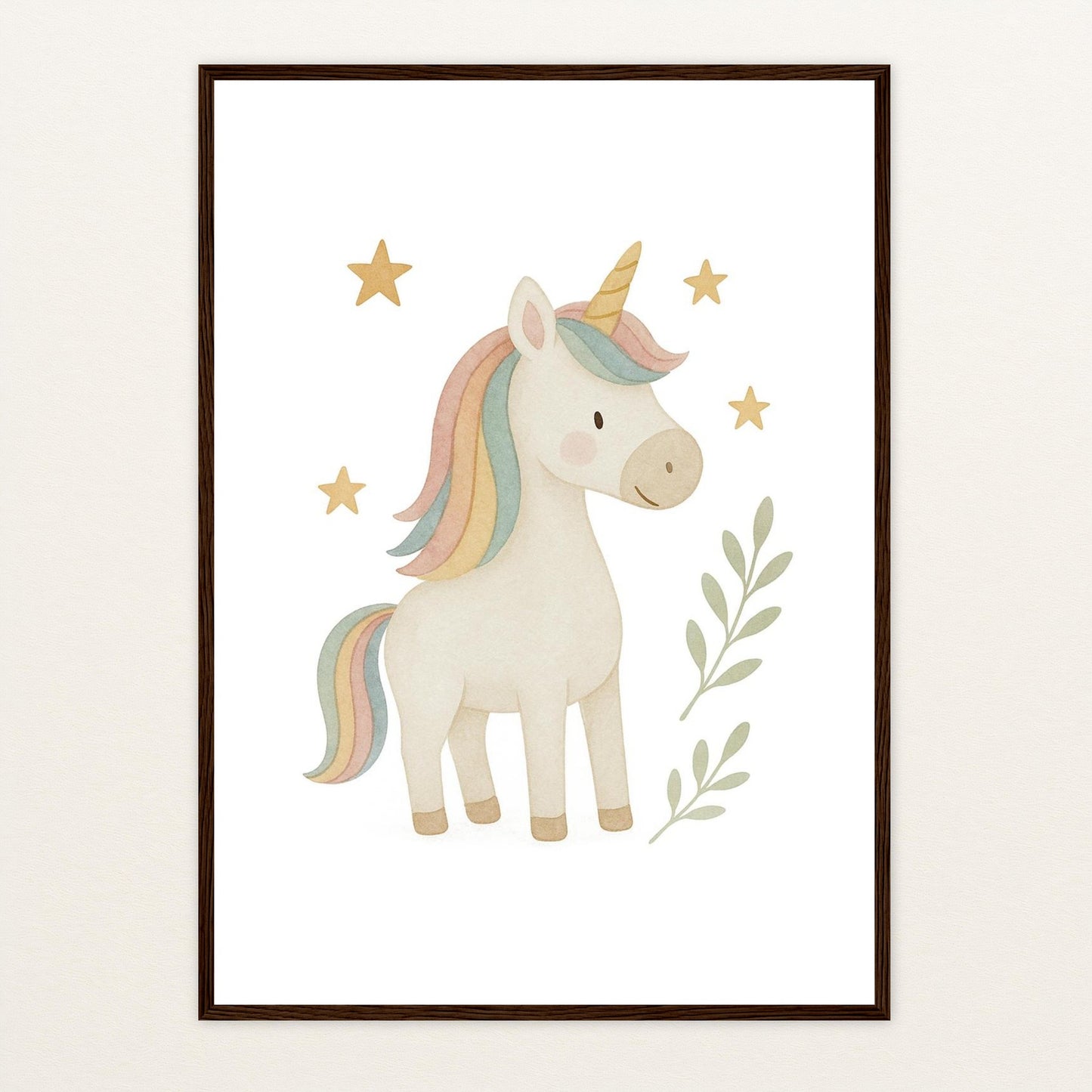 Luni das Einhorn Poster mit Holzrahmen von tinylearner