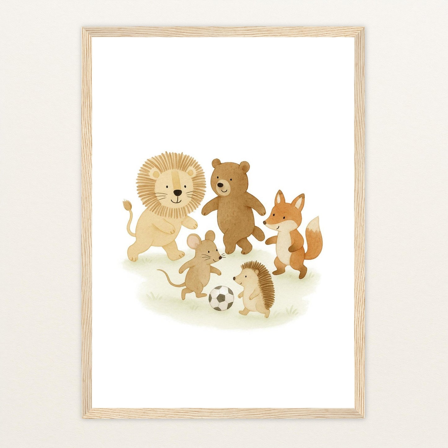 Tierfreunde - Motiv: "Fußball" Poster mit Holzrahmen von tinylearner