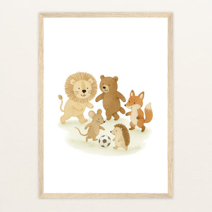Tierfreunde - Motiv: "Fußball" Poster mit Holzrahmen von tinylearner