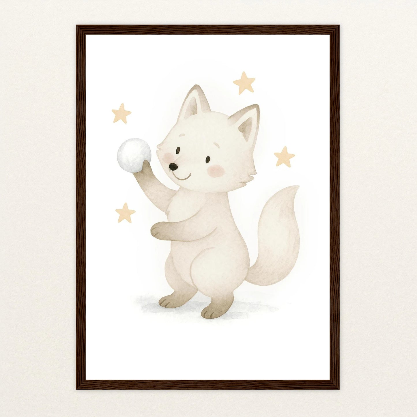 Pino der Polarfuchs - Motiv: "Schneeball" Poster mit Holzrahmen von tinylearner