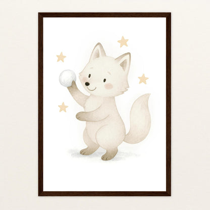 Pino der Polarfuchs - Motiv: "Schneeball" Poster mit Holzrahmen von tinylearner