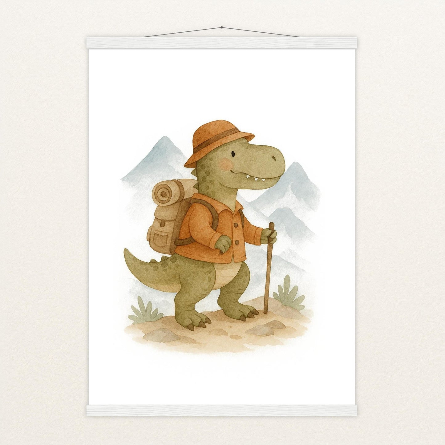 Dinosaurier T-Rex - Motiv: "Wandern" Poster mit Leisten von tinylearner