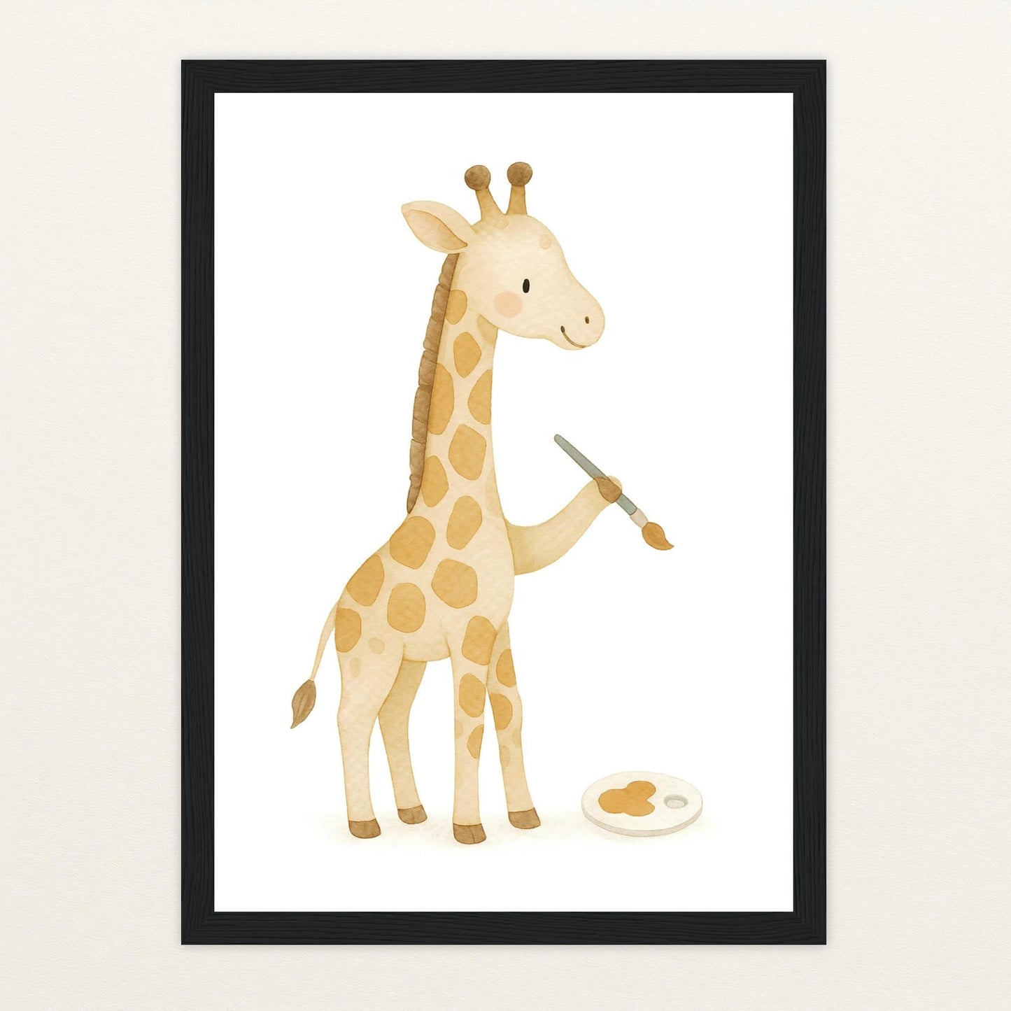Greta die Giraffe - Motiv: "Malen" Poster mit Holzrahmen von tinylearner