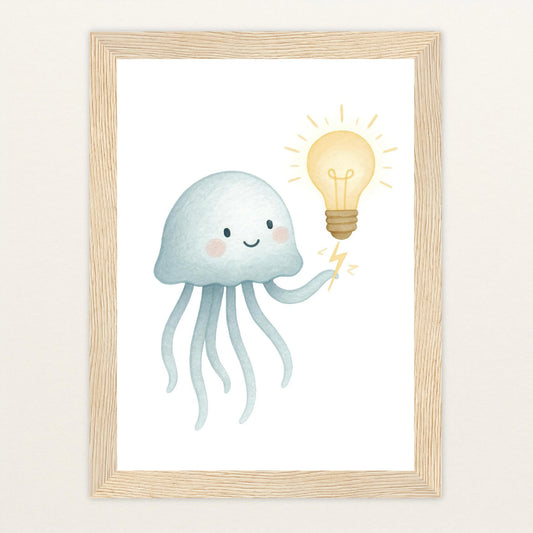 Quinn die Qualle - Motiv: "Glühbirne" Poster mit Holzrahmen von tinylearner