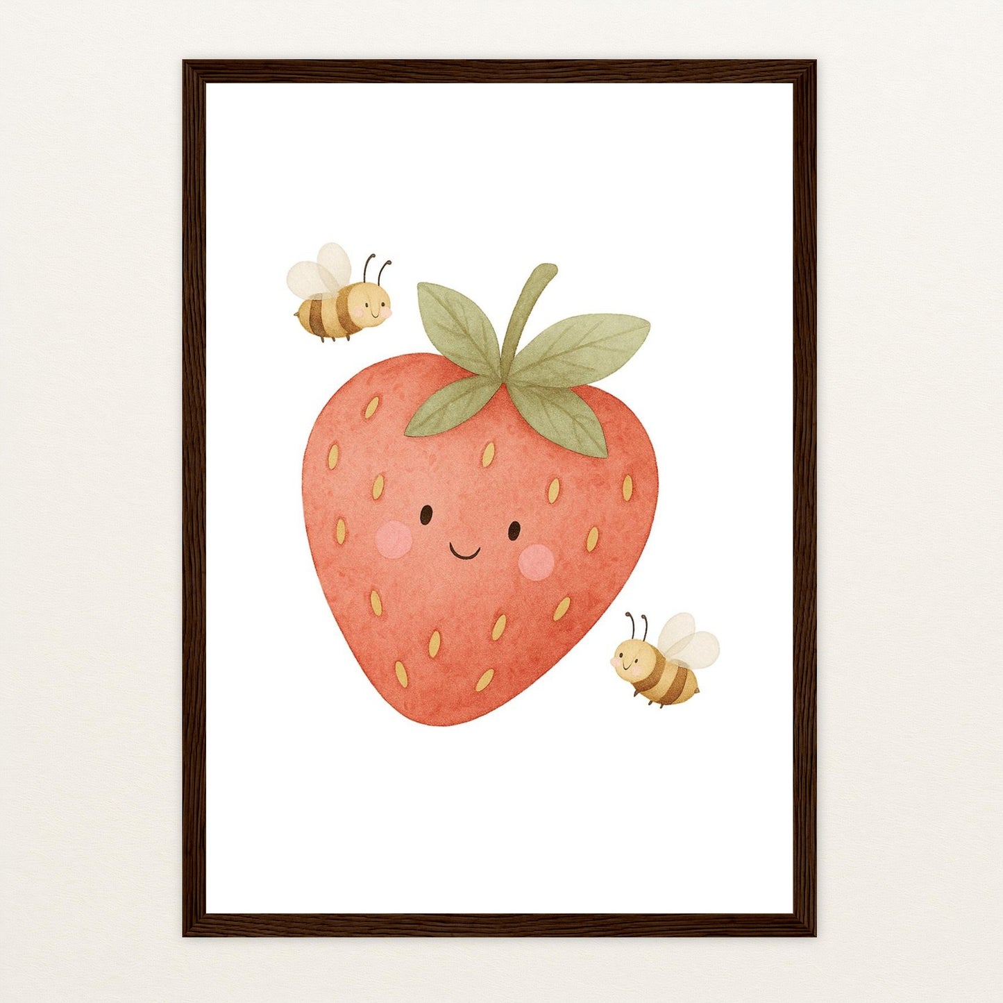 Obst: Erdbeere Poster mit Holzrahmen von tinylearner