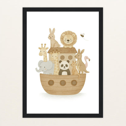 Tierfreunde - Motiv: "Arche Noah" Poster mit Holzrahmen von tinylearner