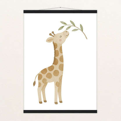 Greta die Giraffe - Motiv: "Blätter" Poster mit Leisten von tinylearner