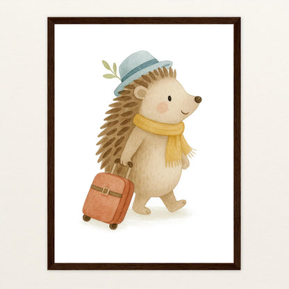 Iggi der Igel - Motiv: "Reisen" Poster mit Holzrahmen von tinylearner