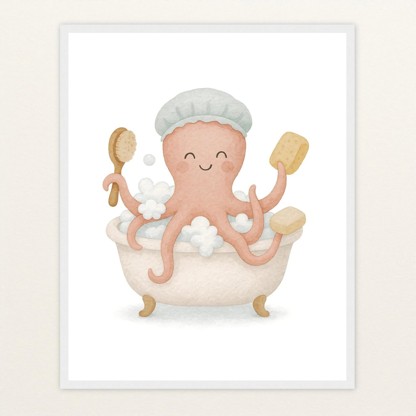 Tilli der Tintenfisch - Motiv: "Baden" Poster mit Holzrahmen von tinylearner