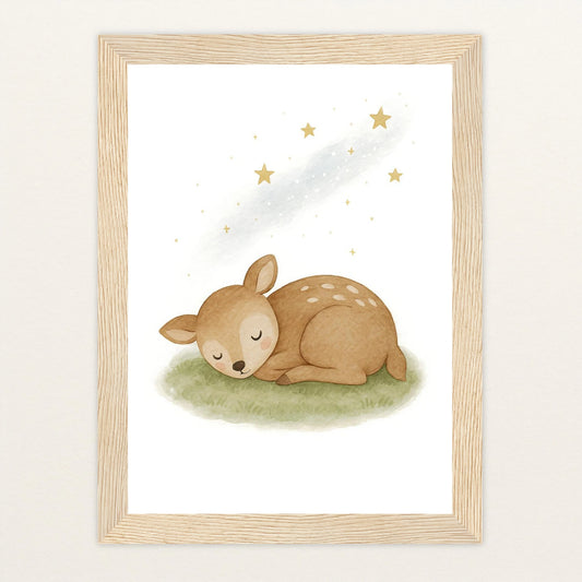 Ria das Reh - Motiv: "Schlafend" Poster mit Holzrahmen von tinylearner
