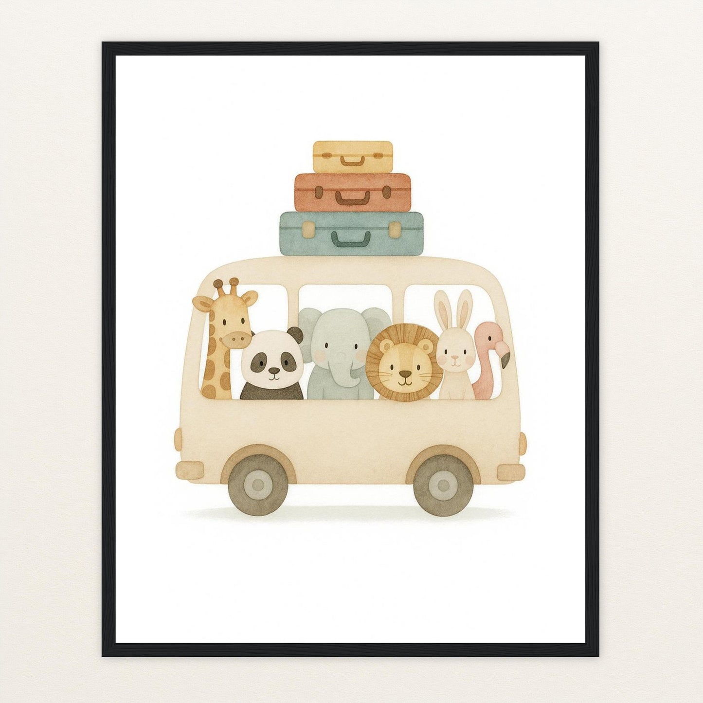 Tierfreunde - Motiv: "Reisebus" Poster mit Holzrahmen von tinylearner